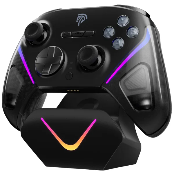 EasySMX D10 RGB Wireless Gaming Controller with Smart Charging Dock, 3-mode Connectivity, 1000mAh Battery, EasyPos D-pad, Next-gen TMR Sticks, Elite 2-Way Trigger Lock, Programmable Buttons, Vibration Adjustment, Works for Windows PC/Android/iOS/Steam and Switch - Space Black