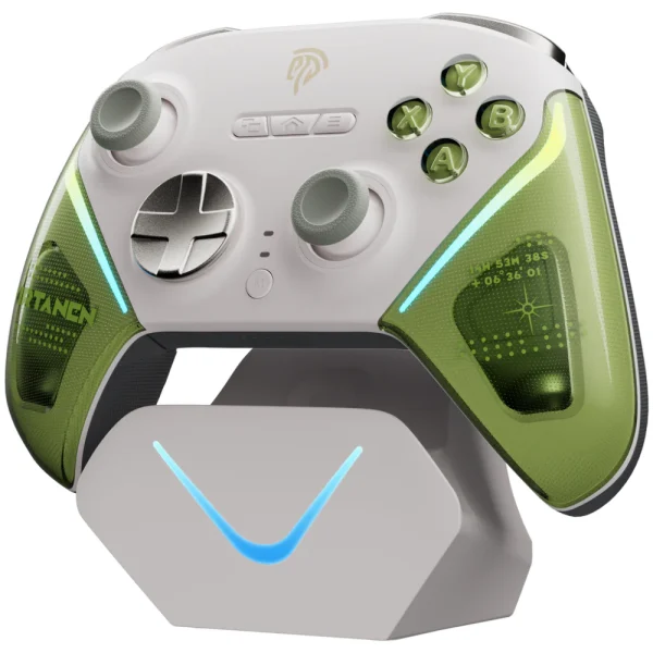 EasySMX D10 RGB Wireless Gaming Controller with Smart Charging Dock, 3-mode Connectivity, 1000mAh Battery, EasyPos D-pad, Next-gen TMR Sticks, Elite 2-Way Trigger Lock, Programmable Buttons, Vibration Adjustment, Works for Windows PC/Android/iOS/Steam and Switch - Wirtanen Green