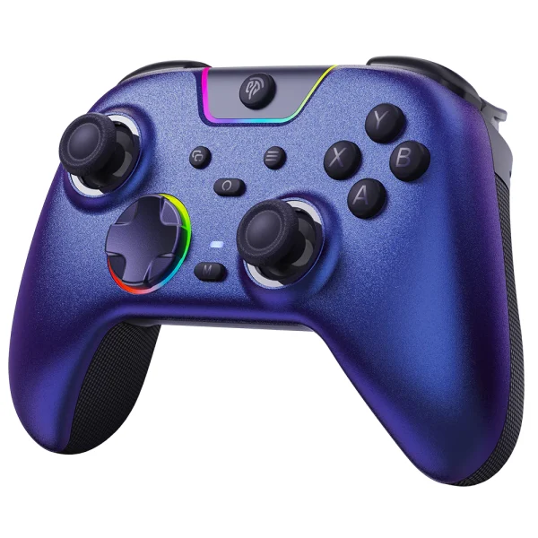 EasySMX X05Pro Wireless Controller for PC/Android/Switch, Tri-mode Connectivity, Silent Buttons, 1000Hz Polling Rate, Hall Effect Joysticks and Trigger, Turbo, Dual-Stage Vibration and RGB Lighting - Aurora Purple