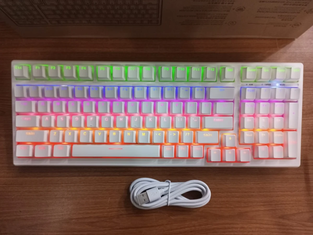 EWEADN G99 Wireless Mechanical Gaming Keyboard, Tri-mode Connectivity, 98%, RGB Backlit, ABS Keycaps (Blue Axis Switch, Braided Feather White) - Image 2