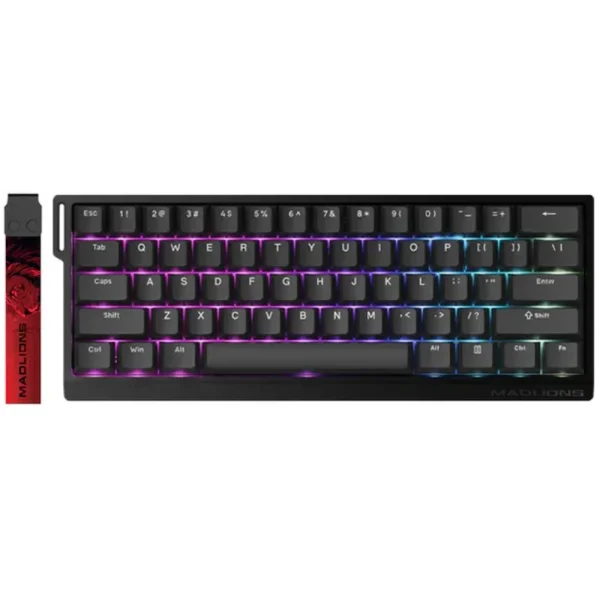 FGG MADLIONS MAD60 HE 8K Magnetic Switches Mechanical Keyboard, Hall Effect, Rapid Trigger, Wired, ABS Case, Hot-Swappable, Aluminum Plate, 8000Hz, 0.125ms Latency, Custom 65% Layout, Web Driver, Windows/macOS/Linux, Magnetic Amber Pro Switch - RGB Black