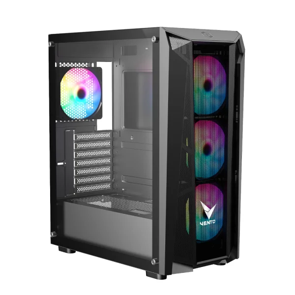 FSP VENTO VG15FE ATX Mid-Tower PC Gaming Case, Mesh Front, 4x Pre-installed RGB Fans - Black