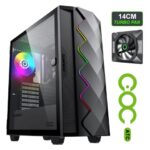 GameMax Diamond COC ARGB Mid-Tower PC Gaming Case, ATX, 3 Pin AURA Male & Female Connectors, Built In ARGB LED Strip, 1 x 120mm ARGB Fan Included, Water-Cooling Ready - Black