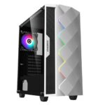 GameMax Diamond COC ARGB Mid-Tower PC Gaming Case, ATX, 3 Pin AURA Male & Female Connectors, Built In ARGB LED Strip, 1 x 120mm ARGB Fan Included, Water-Cooling Ready - White
