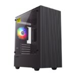 Gamemax Edge Black USB3.0 Tempered Glass Micro ATX Gaming Computer Case w/Tempered Glass Panel and 1 x RGB LED Fan x Rear (Pre-Installed)