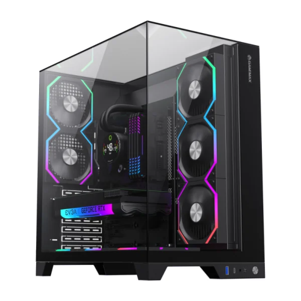 GameMax INFINITY PRO BK Panoramic Tempered Glass Mid-Tower Gaming PC Case - Black
