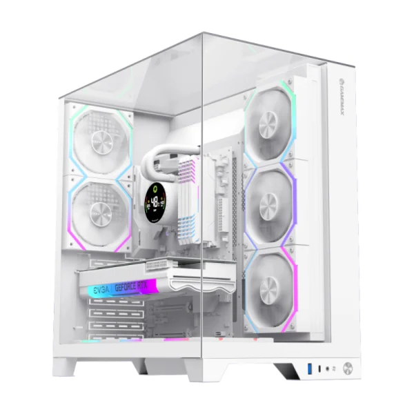 GameMax INFINITY PRO HW Panoramic Tempered Glass Mid-Tower Gaming PC Case - White