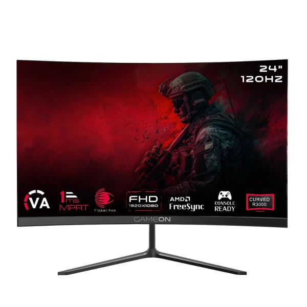 GAMEON GOC24F120VA Pro Series 24in FHD 120Hz VA Curved Gaming Monitor, MPRT 1ms, HDMI 2.1, 3000R, 16:9, Supports PS5