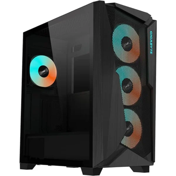 GIGABYTE C301 GLASS E-ATX Mid Tower PC Gaming Case, Tempered Glass, USB Type-C, 4x ARGB Fans Pre-Installed - Black