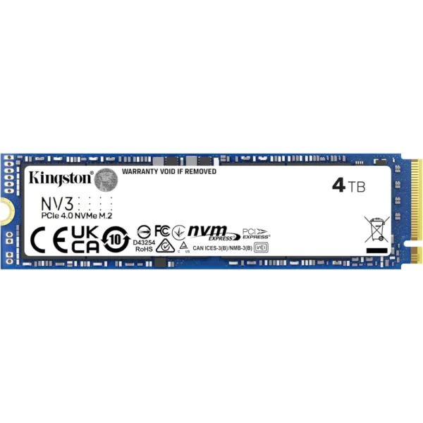 Kingston NV3 4TB M.2 2280 NVMe SSD, SNV3S/4000G, PCIe 4.0 Gen 4x4, Up to 6000 MB/s