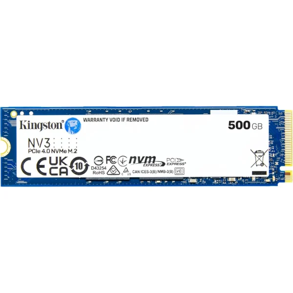 Kingston NV3 500GB M.2 2280 NVMe SSD, SNV3S/500G, PCIe 4.0 Gen 4x4, Up to 6000 MB/s