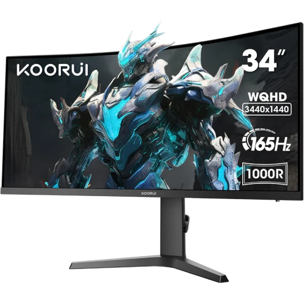 KOORUI 34E6UC 34-inch WQHD Curved 165Hz 1ms Curved 1000R, 100% SRGB, 90% DCI-P3, HDR 400 , FreeSync/G-Sync Technology, 2x HDMI 2.0/1x DP 1.4, Height adjustable Ultrawide Gaming Monitor
