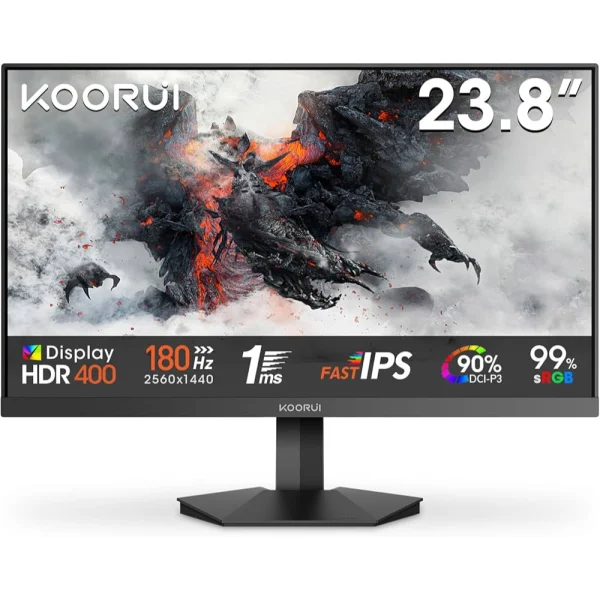 KOORUI G2421V 24-inch QHD Fast IPS 180Hz Gaming Monitor, HDR400, 90% DCI-P3, Adaptive Sync, HDMI 2.0, DP 1.4, Flicker Free Gaming Monitor