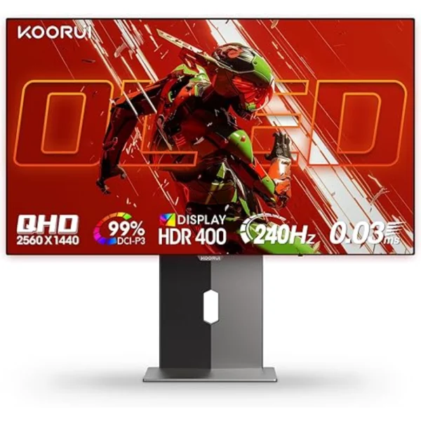 KOORUI S2721XO 27-inch OLED QHD 240Hz 0.03ms (GtG), 98% DCI-P3 1.07B(10bit) HDR True Black 400 QHD QD-OLED Gaming Monitor, AMD FreeSyncPremium Technology 2 HDMI 2.1/DP 1.4, Tilt/Pivot/Swivel/Height Adjustable Stand 1.07B(10Bit) Gaming Monitor