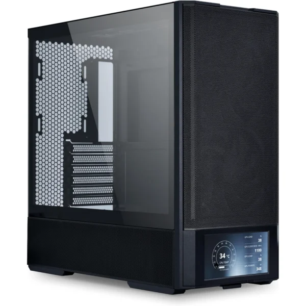 Lian Li LANCOOL 207 Digital ATX Mid-Tower PC Case w/Integrated LCD Screen, Mesh-Centric Panels w/ 2 x 140x40x30mm PWM Fans, 2x 140mm Fans Pre-Installed, Side or Rear-Mount PSU - Black