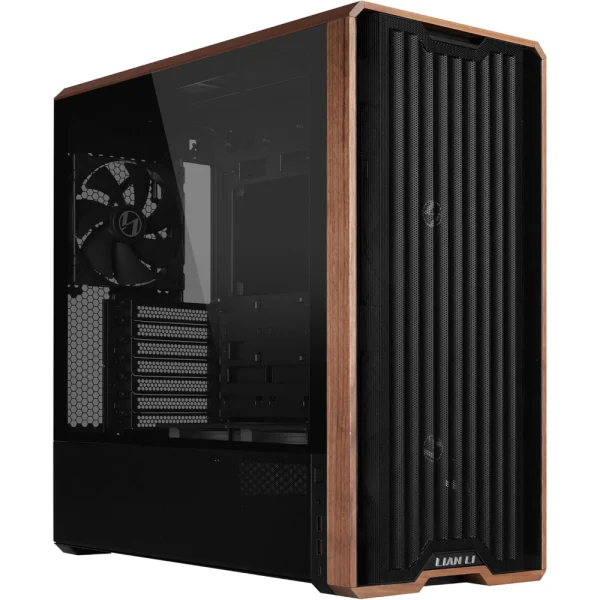 Lian Li LANCOOL 217 ATX Mid-Tower PC Case, Genuine Walnut Wood, 5x Pre-Installed PWM Fans 2x170mm, 2x120mm & 1x140mm, Flexible PSU & Cable Installation - Black