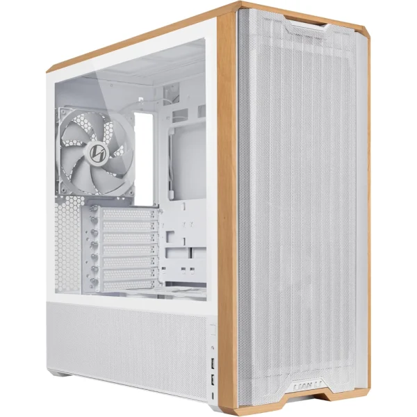 Lian Li LANCOOL 217 ATX Mid-Tower PC Case, Genuine Walnut Wood, 5x Pre-Installed PWM Fans 2x170mm, 2x120mm & 1x140mm, Flexible PSU & Cable Installation - White