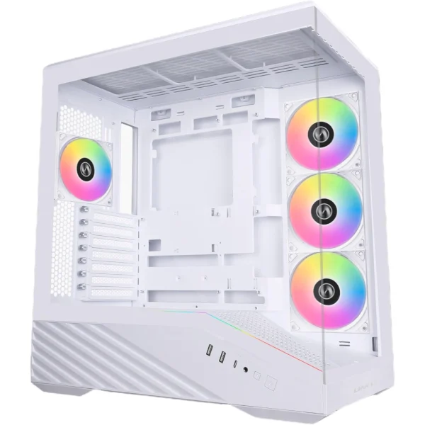 Lian Li Vector V100RW ATX Mid-Tower PC Case, 4x 120mm ARGB PWM Fans Pre-Installed, LED RGB Strip, Display Platform with Tempered Glass, Support 420mm GPUs, 360mm Radiator, Optimized Airflow - White