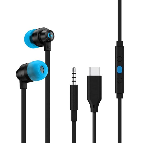 Logitech G333 Wired Gaming Earphones with USB-C Adapter & in-line Mic and Volume Control with 3.5mm Aux, Black