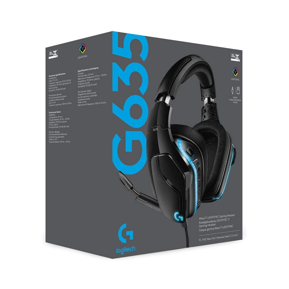 Logitech G635 LIGHTSYNC DTS X 7.1 Surround Sound  RGB Gaming Headset - Image 2