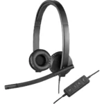 Logitech H570e Wired Headset, Stereo Headphones with Noise-Cancelling Microphone, USB, In-Line Controls with Mute Button, Indicator LED, PC/Mac/Laptop - Black