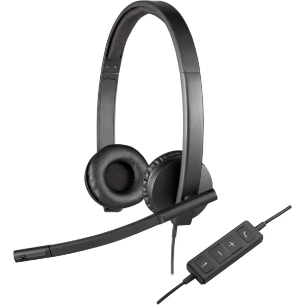 Logitech H570e Wired Headset, Stereo Headphones with Noise-Cancelling Microphone, USB, In-Line Controls with Mute Button, Indicator LED, PC/Mac/Laptop - Black