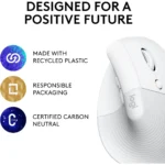 Logitech Lift Vertical Ergonomic Wireless Mouse - White - Image 5