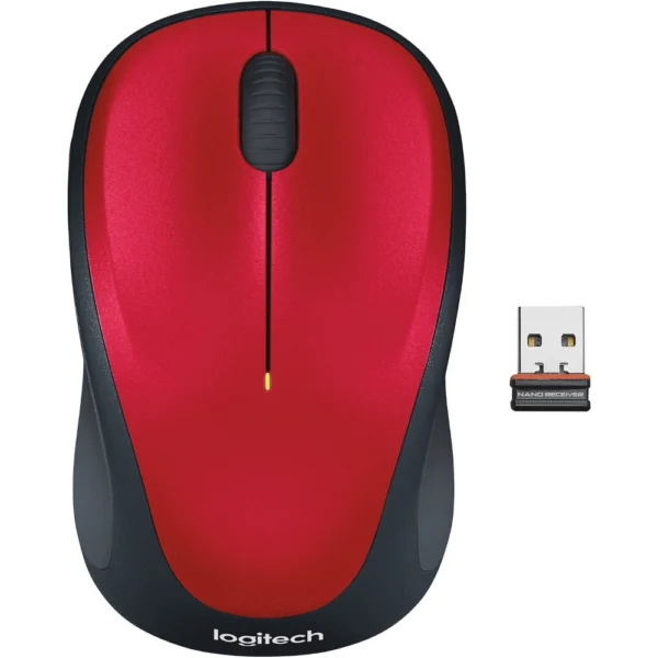 Logitech M235 Wireless Mouse, Compact Ambidextrous Design, Optical Tracking, 2.4GHz Wireless Receiver – Red