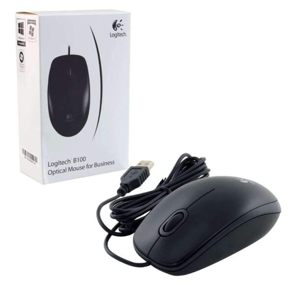 Logitech B100 Corded Mouse – Wired USB Mouse for Computers and Laptops