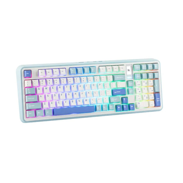 MechLands Vibe99 Wireless Mechanical Keyboard, TFT Screen, 98% Gasket Mounted, Double-shot PBT Keycaps, Hot Swappable, Three-Mode Connectivity – Blue – ML Cream Mint Switch