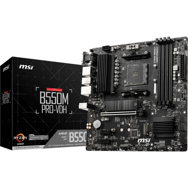 MSI B550M PRO-VDH DDR4 ProSeries Motherboard (AMD AM4, DDR4, PCIe 4.0, SATA 6Gb/s, M.2, USB 3.2 Gen 1, D-SUB/HDMI/DP, Micro-ATX)