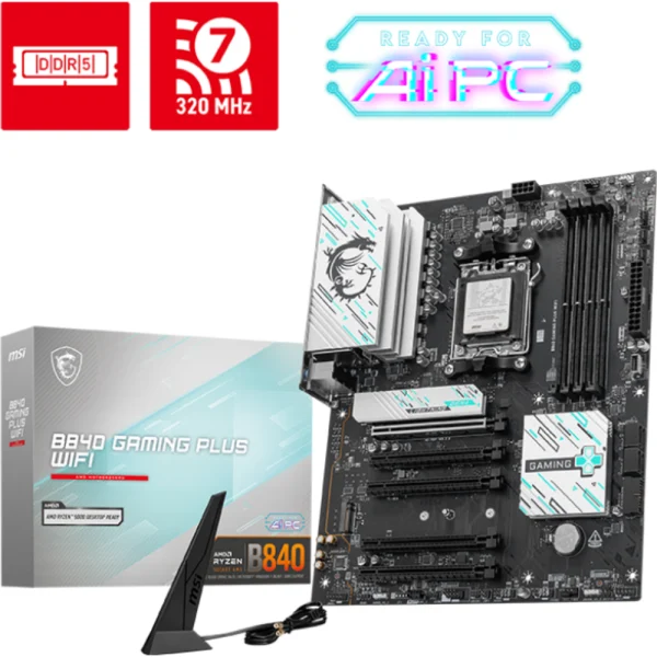 MSI B840 Gaming Plus WiFi Motherboard, ATX - Supports AMD Ryzen 9000/8000/7000 Processors, AM5 - DDR5 Memory Boost 8000+ MT/s (OC), PCIe 4.0 x16, M.2 Gen4, Wi-Fi 7, 2.5G LAN