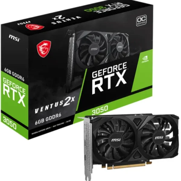 MSI Gaming GeForce RTX 3050 VENTUS 2X E 6G OC Graphics Card, GDDR6, 96-Bit, 1492 MHz, 14Gbps, HDMI/DP, Ampere Architecture