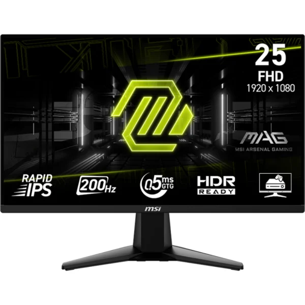 MSI MAG 255F E20 25-inch FHD 200Hz Rapid IPS Gaming Monitor, AI Vision, FreeSync Premium, HDR Ready, 0.5ms (GtG), HDMI, DisplayPort, VESA Mountable, Tilt, Black