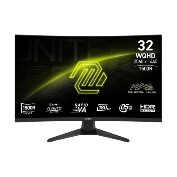MSI MAG 321CQF E18 32-inch QHD 180Hz Rapid VA Curved Gaming Monitor, Adaptive-Sync, HDMI, DisplayPort, VESA Mountable, Tilt, 0.5ms (GtG), Black