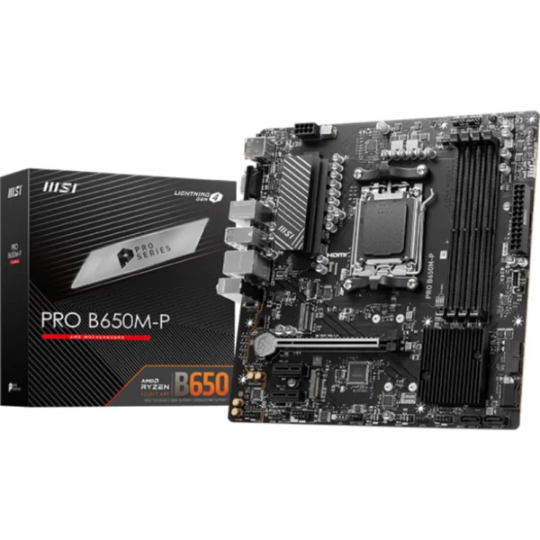 MSI PRO B650M-P ProSeries AM5 DDR5 Motherboard (AMD Ryzen 9000/8000/7000 Series Processors, PCIe 4.0, M.2, SATA 6Gb/s, USB 3.2 Gen 2, HDMI/DP, 2.5Gbps LAN, mATX)