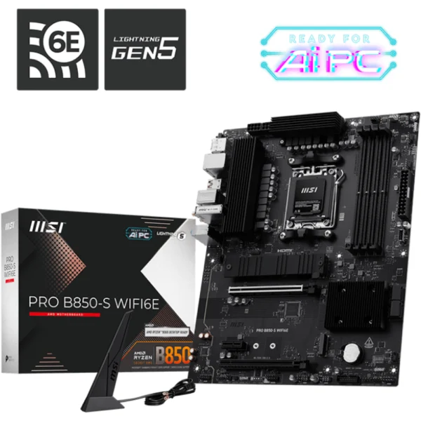 MSI PRO B850-S WIFI6E AM5 DDR5 Motherboard (AMD Ryzen 9000/8000/7000 Series Processors, Memory Boost 8200+ MT/s (OC), PCIe 5.0 x4 & 4.0 x16, M.2 Gen5, Wi-Fi 6E, 2.5G LAN)