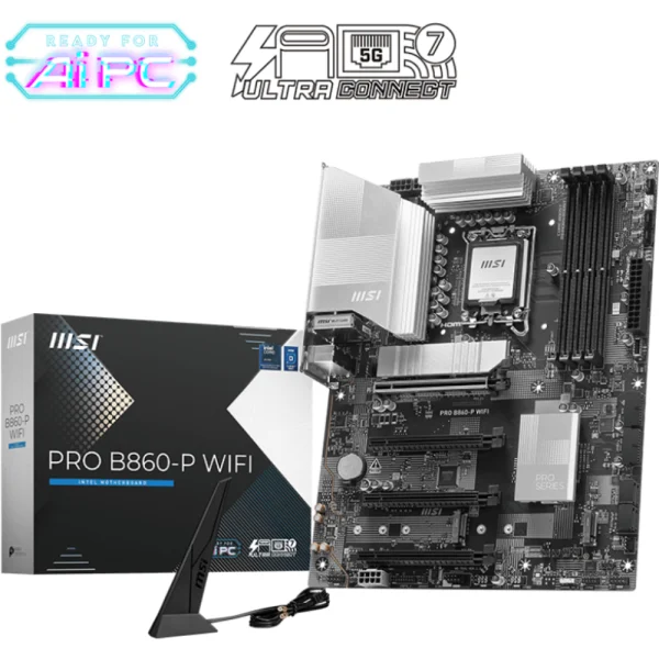 MSI PRO B860-P WiFi Motherboard, ATX - Supports Intel Core Ultra Processors (Series 2), LGA 1851 - DDR5 Memory Boost 8800+ MT/s (OC), PCIe 5.0 x16, M.2 Gen5, Intel Killer 6G LAN, Wi-Fi 7