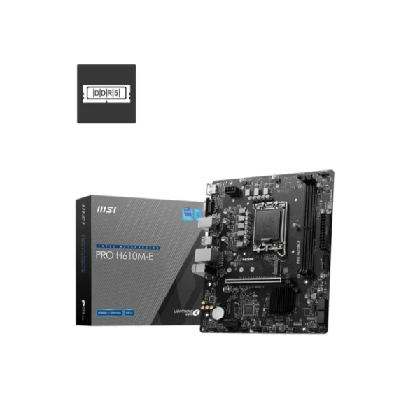 MSI PRO H610M-E DDR5 Motherboard, Micro-ATX - Supports Intel 12th Gen Core Processors, LGA 1700-2 x DIMMs (3200MHz), 1x PCIe 4.0 x16 Slot, 1 x M.2 Gen3, USB 3.2 Gen1, 1G LAN, HDMI 1.4 & VGA