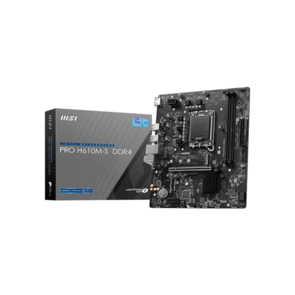 MSI PRO H610M-S DDR4 Motherboard, Micro-ATX - Support 14th/13th/12th Gen Intel Core Processors, LGA 1700, 1x PCIe 4.0 x16 Slot, 1 x M.2 Gen3, USB 3.2 Gen1, 1G LAN, HDMI 1.4 & VGA