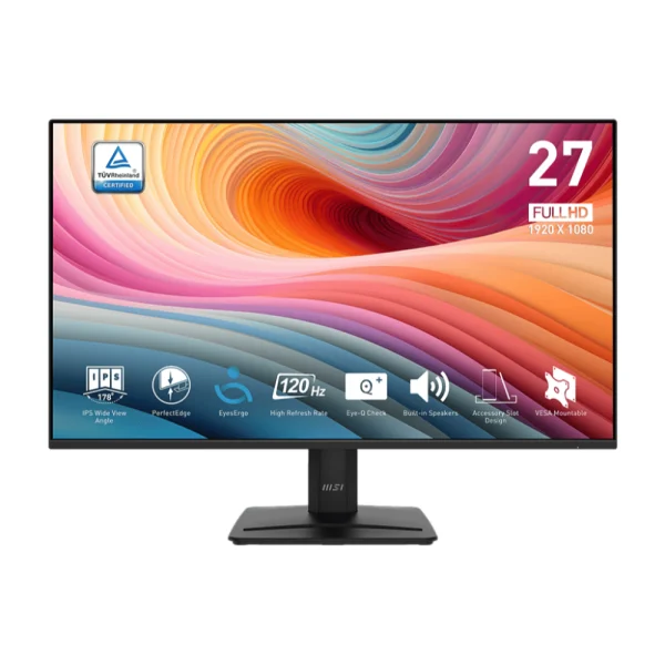 MSI PRO MP275 E2 27-inch FHD 120Hz IPS Productivity Monitor, Free-Synch, HDMI, DisplayPort, VGA Port, VESA Mountable, Tilt, Speaker, 4-Side Slim Bezel 1ms, Black