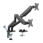 MXG BMA-24U Dual Monitor Premium Aluminum Spring-Assisted With 3.0 USB Cable Monitor Arm - Matte Black