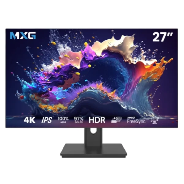 MXG P27IU-4K 27inch IPS 4K (3840×2160) Color Accurate 10bit Professional Monitor with USB Type-C 65W, Hydraulic Stand