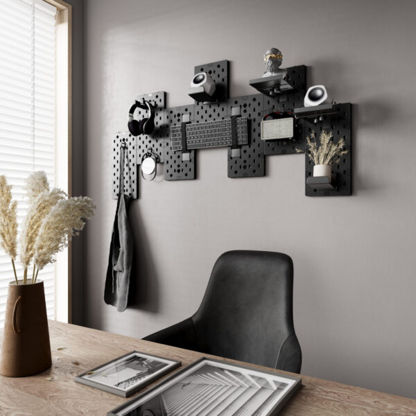 MXG PB-07 Wall Mounted Modular Gaming 7Pcs Pegboards - Black