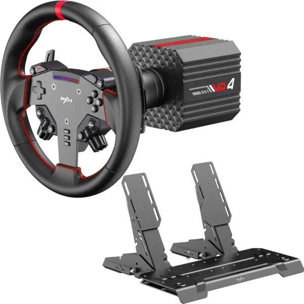 PXN VD4 Bundle Racing Setup with 4Nm Direct Drive Servo Motor Base, 11" W AS Racing Wheel & PD HM Brake & Throttle Pedals, Force Feedback Steering Wheel