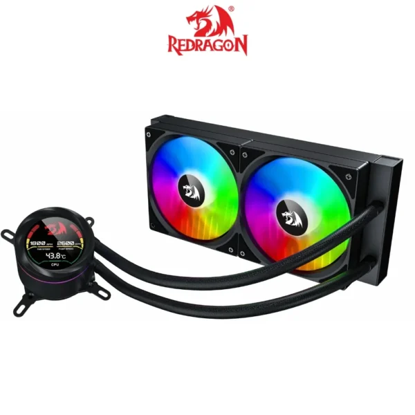Redragon CCW-1019 240mm Digital ARGB CPU Liquid Cooler, Temperature Display, 2x 12cm Fans