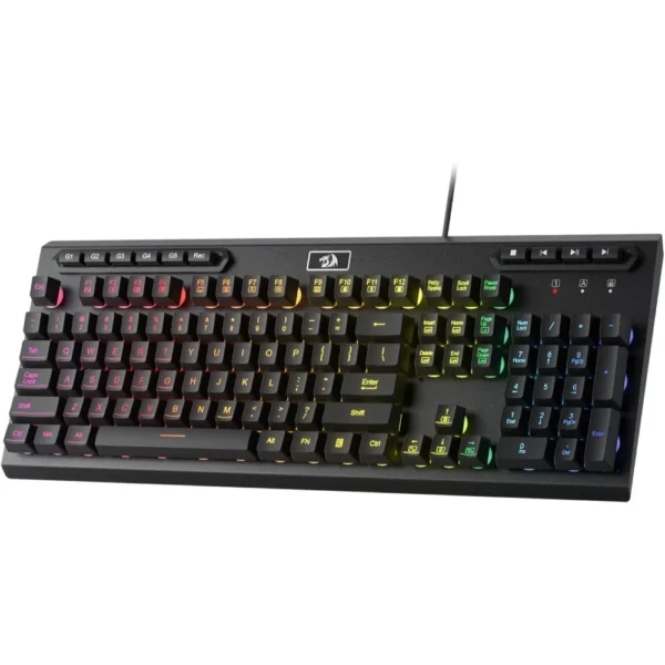 Redragon K513 RGB Membrane Gaming Keyboard, Standard 104 Keys Linear Mechanical-Feel Keyboard w/ 5 Extra On-Board Macro G Keys, Dedicated Media Control, Solid Metal Top Case