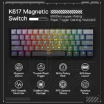 Redragon K617 Fizz Rapid Trigger Gaming Keyboard - Mist Grey - 60% 61 Keys Wired Mechanical Keyboard w/Hyper-Fast Actuation, Dedicated Magnetic Switch, Actuation Point Adjustable, 8K Hz Polling Rate - Image 6
