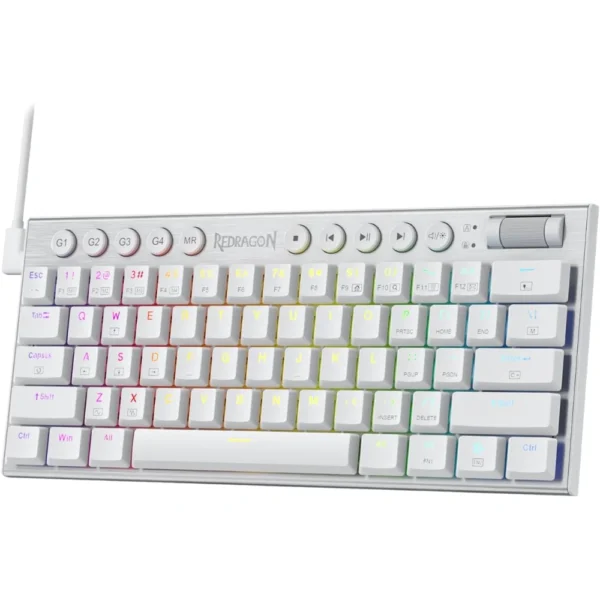 Redragon K632 60% Wired RGB Mechanical Keyboard, Tri-Mode Ultra-Thin Low Profile Gaming Keyboard w/No-Lag Connection, Dedicated Media Control & Linear Red Switch, White