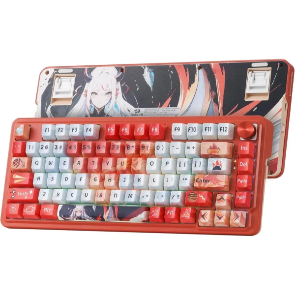 Redragon K673 PRO SE 75% Wireless Gasket RGB Gaming Keyboard, 81 Keys, 3-Mode, Hot-Swap Socket, Dedicated Knob Control, 5-Layer Noise Dampening, Custom Hi-Fi Linear Switch - Flaming Red